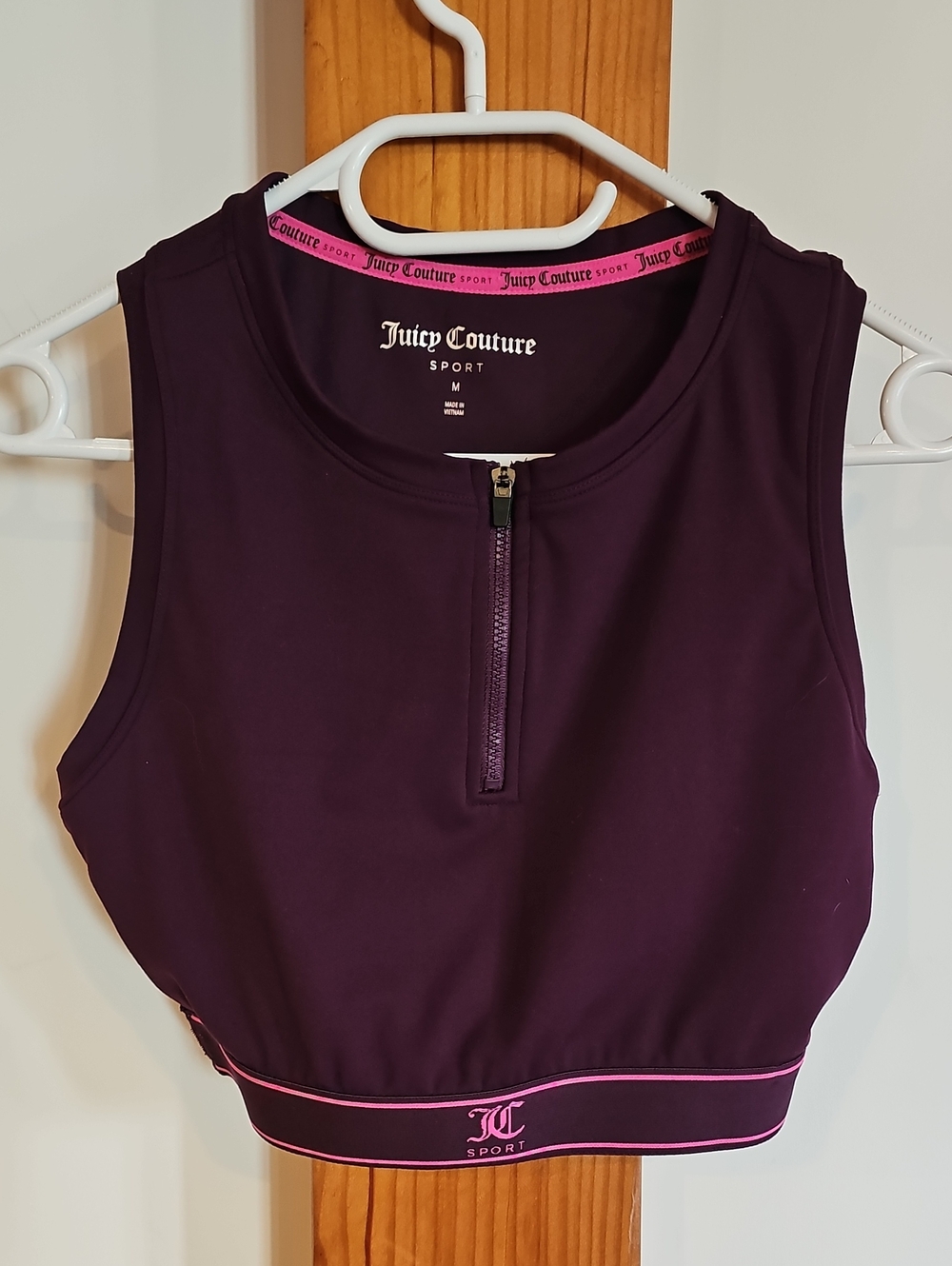 Juicy Couture Plum Crop Zip Athletic Tank with Pink Trim